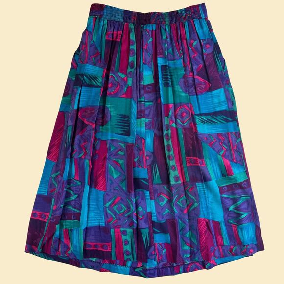 Vintage F. Shay 70s/80s skirt, size 10 geometric purple & teal womens maxi skirt - Picture 6 of 6